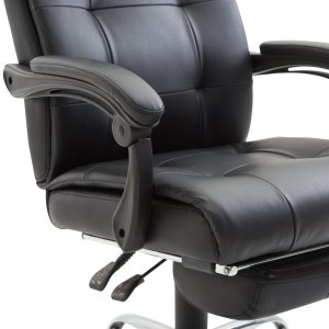 Sillón de Oficina ITON, Reposapiés Extensible, Grueso Acolchado, en Piel, color Negro