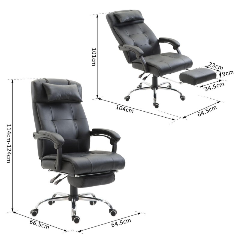 Sillón de Oficina ITON, Reposapiés Extensible, Grueso Acolchado, en Piel, color Negro