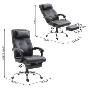 Sillón de Oficina ITON, Reposapiés Extensible, Grueso Acolchado, en Piel, color Negro