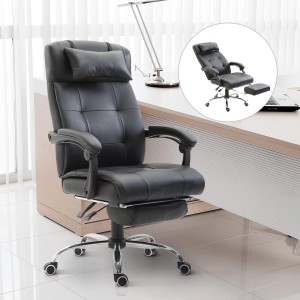 Sillón de Oficina ITON, Reposapiés Extensible, Grueso Acolchado, en Piel, color Negro