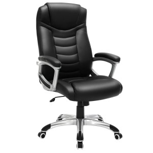 Silla de oficina ASLAN, gran acolchado, en piel negra