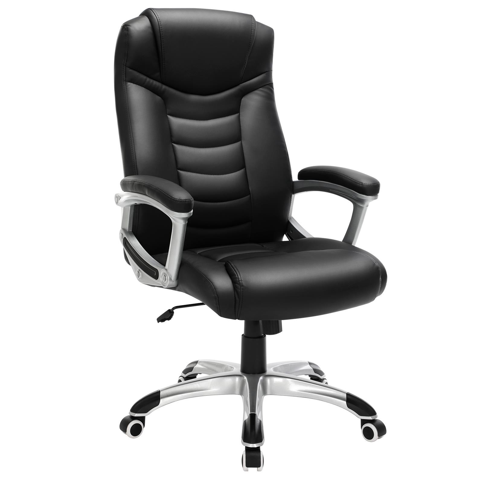 Silla de Oficina ASLAN, Grueso Acolchado, Elegantes Costuras, Piel Negra