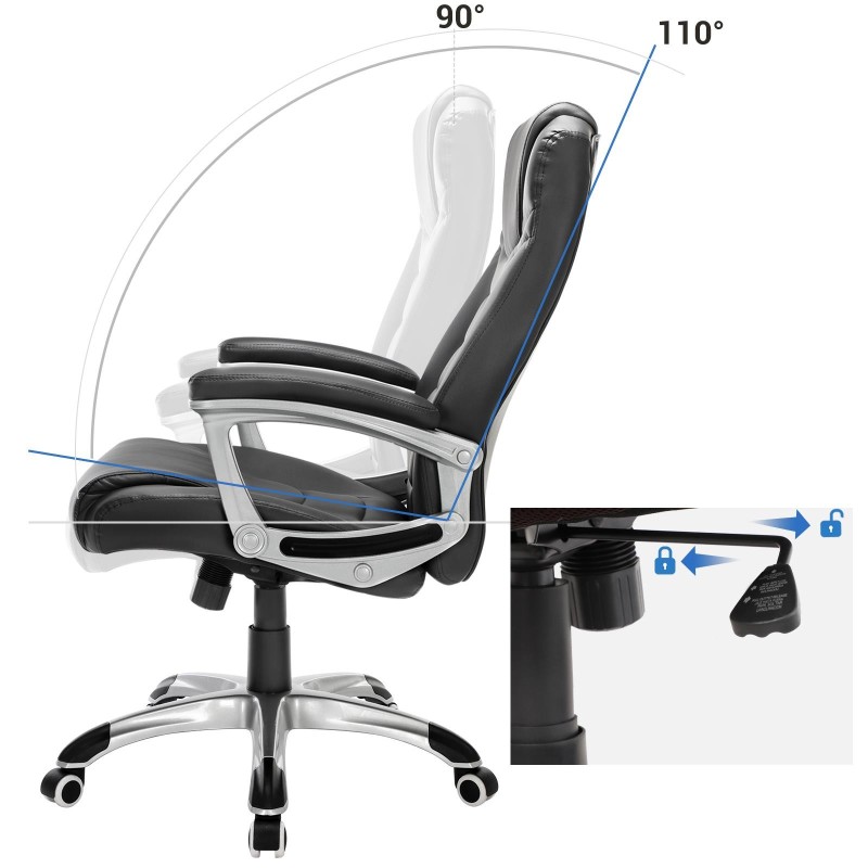 Silla de oficina ASLAN, gran acolchado, en piel negra