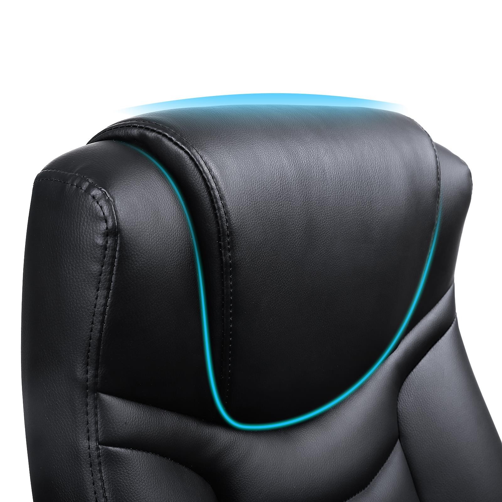 Silla de Oficina ASLAN, Grueso Acolchado, Elegantes Costuras, Piel Negra