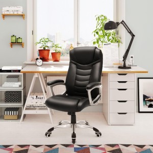 Silla de oficina ASLAN, gran acolchado, en piel negra