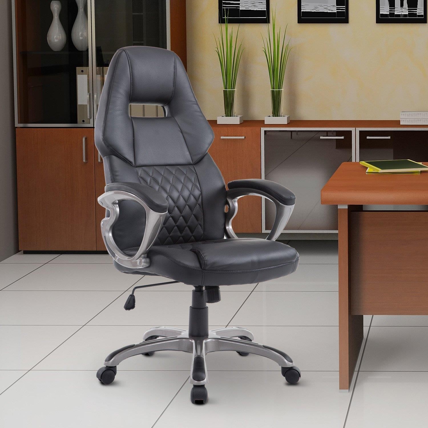 Silla de Oficina MORIN, Reclinable, Estilo Deportivo, en Piel color Negro