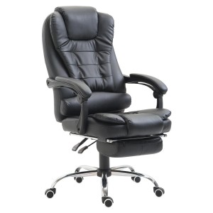 Silla de oficina VESLE con reposapiés, piel negra