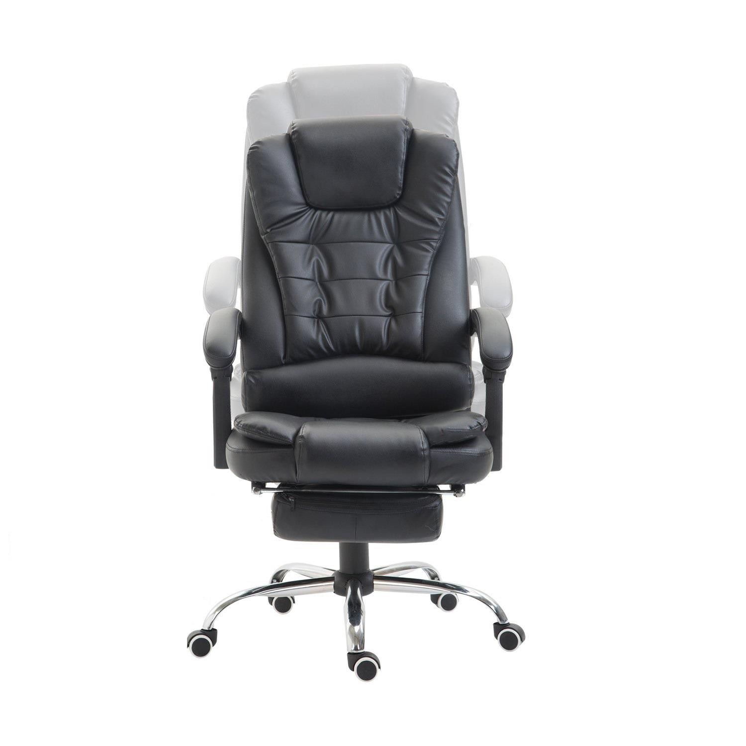 Silla de oficina VESLE, Reposapiés Extensible, Respaldo Reclinable, en Piel color Negro