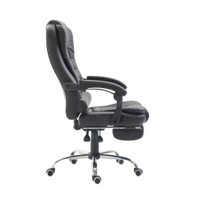 Silla de oficina VESLE con reposapiés, piel negra