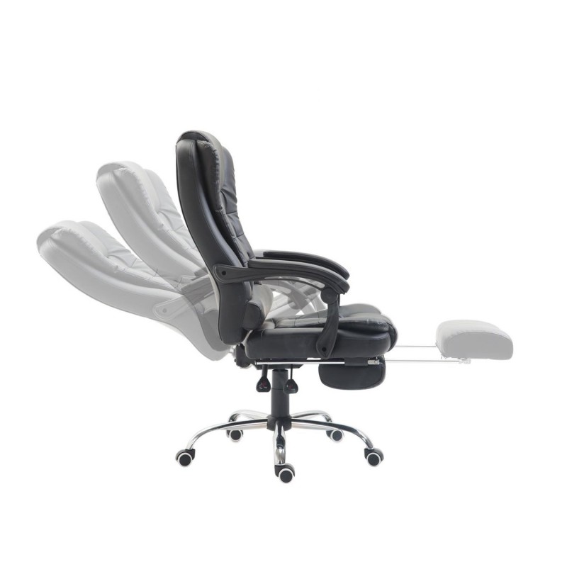 Silla de oficina VESLE con reposapiés, piel negra