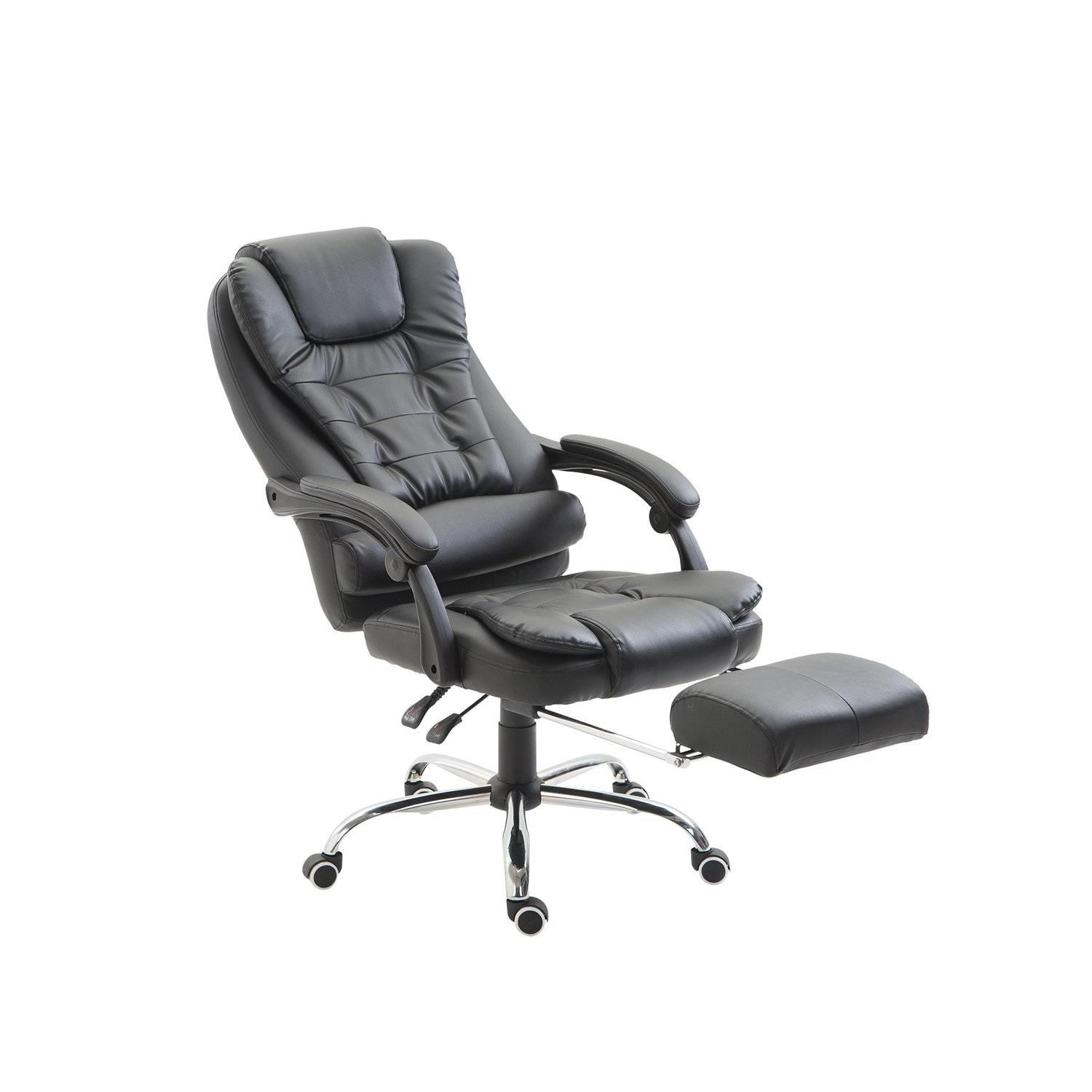 Silla de oficina VESLE, Reposapiés Extensible, Respaldo Reclinable, en Piel color Negro