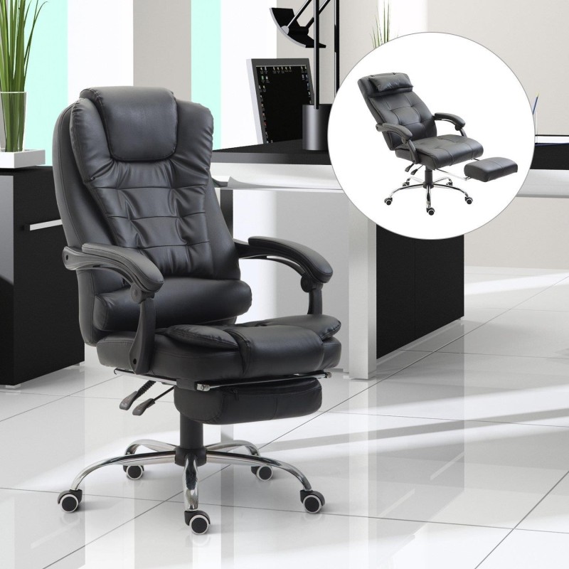 Silla de oficina VESLE con reposapiés, piel negra