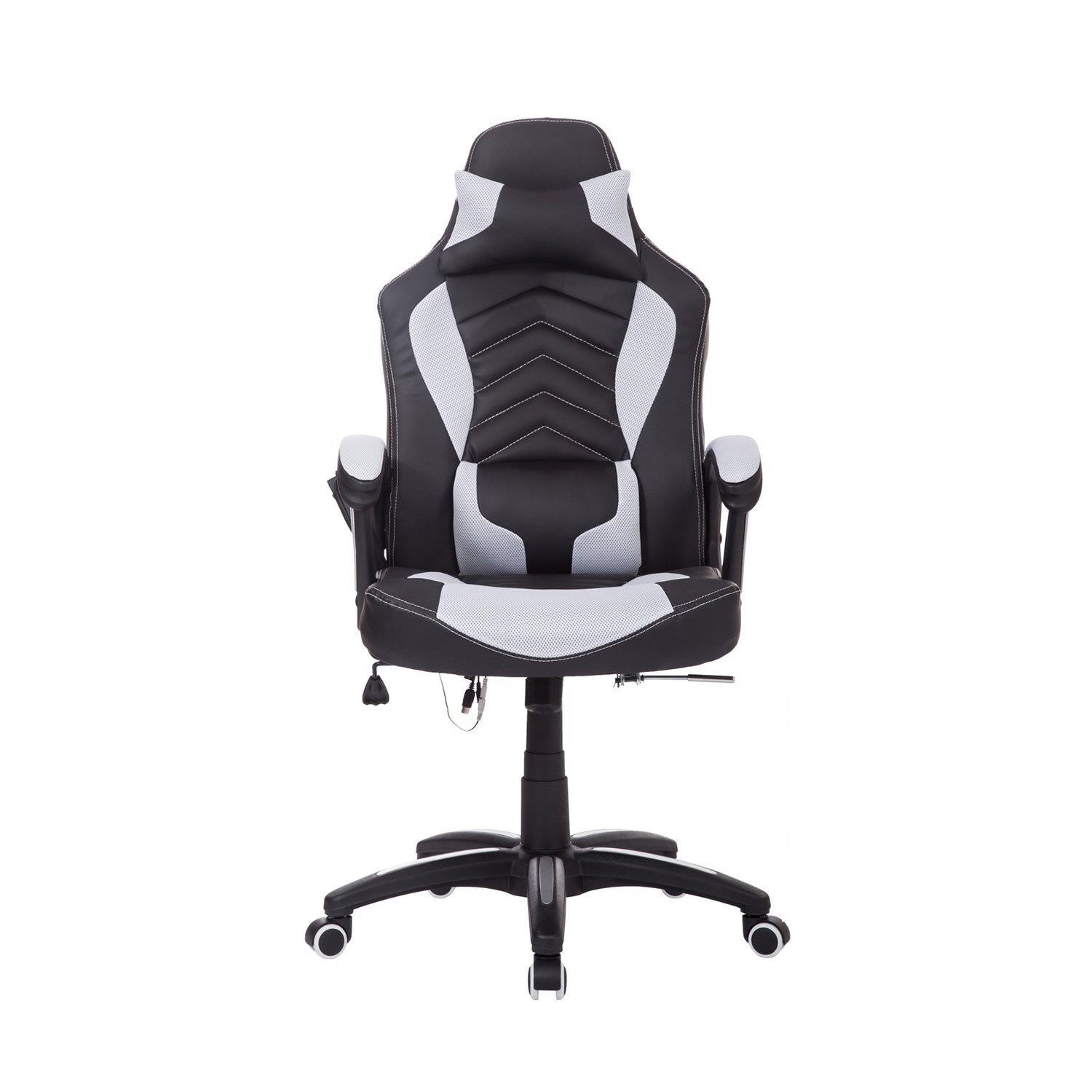 Silla Gaming CURE, Función Calefacción y Masaje, en Piel y Malla color Blanco Y Negro