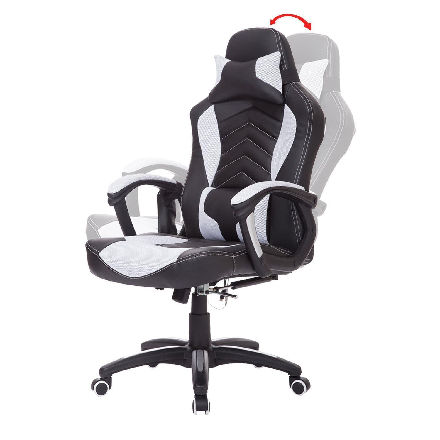Silla Gaming CURE, Función Calefacción y Masaje, en Piel y Malla color Blanco Y Negro