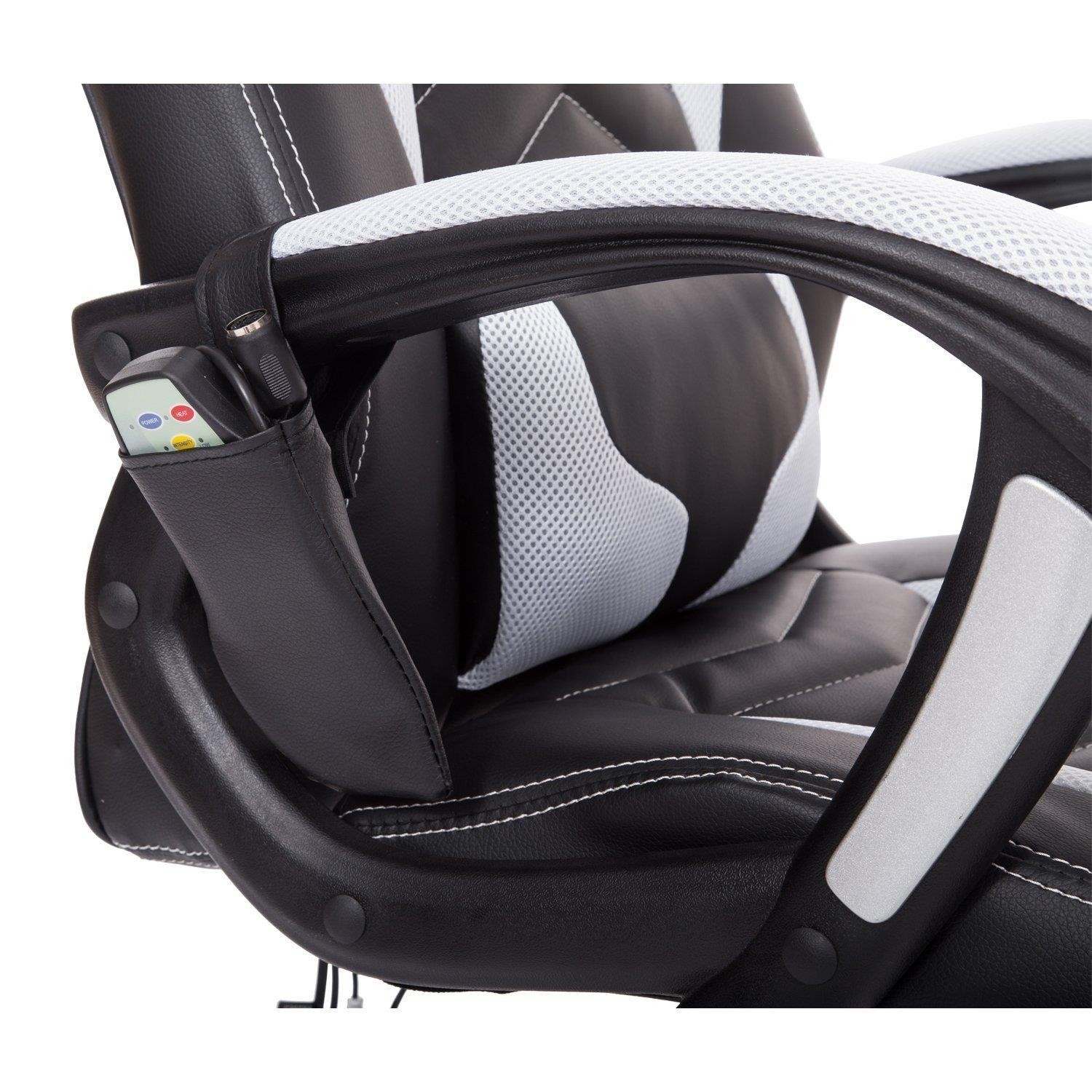 Silla Gaming CURE, Función Calefacción y Masaje, en Piel y Malla color Blanco Y Negro
