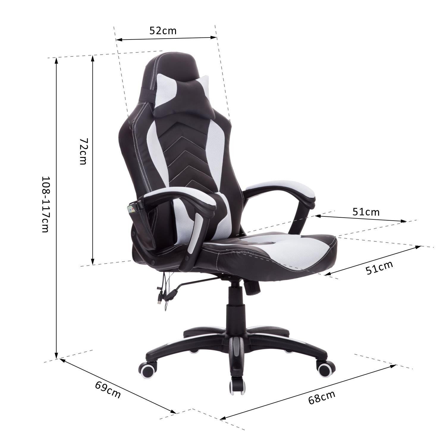 Silla Gaming CURE, Función Calefacción y Masaje, en Piel y Malla color Blanco Y Negro