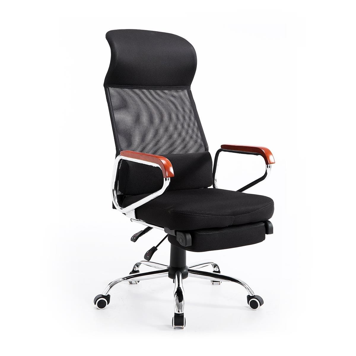 Silla de Oficina ARNON, Reposapiés Extensible, Brazos de Madera, En Malla color Negro
