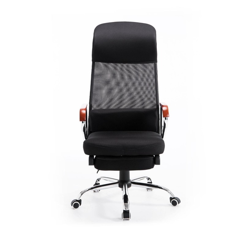 Silla de Oficina ARNON, Reposapiés Extensible, Brazos de Madera, En Malla color Negro
