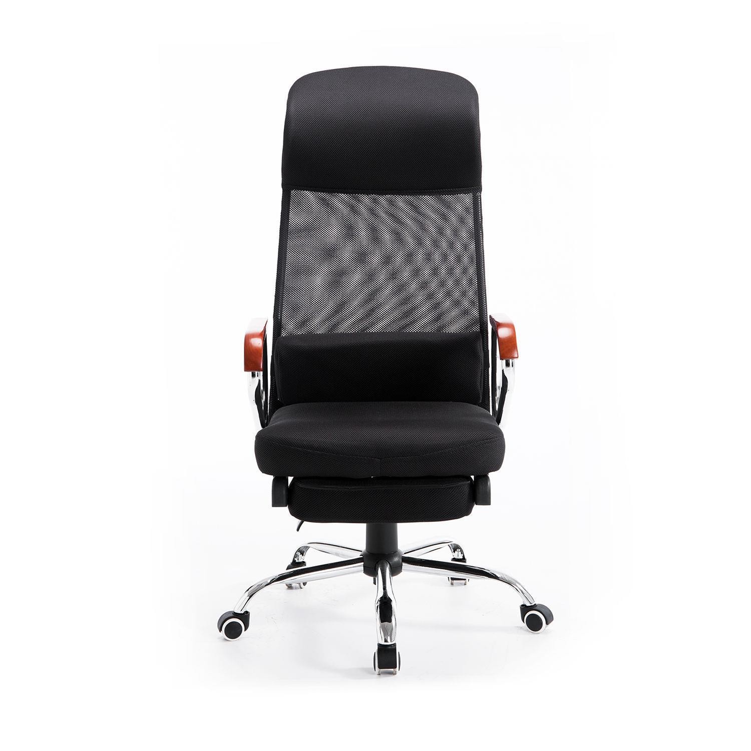 Silla de Oficina ARNON, Reposapiés Extensible, Brazos de Madera, En Malla color Negro