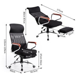 Silla de Oficina ARNON, Reposapiés Extensible, Brazos de Madera, En Malla color Negro