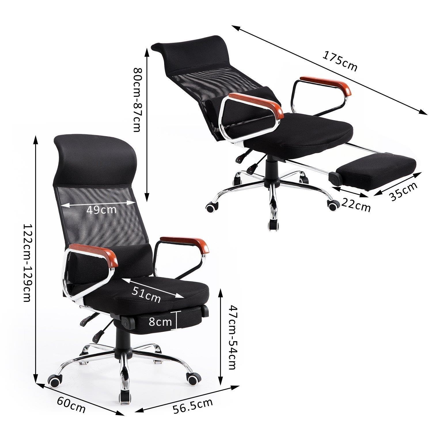 Silla de Oficina ARNON, Reposapiés Extensible, Brazos de Madera, En Malla color Negro