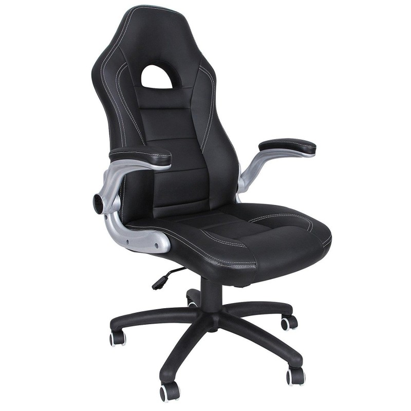 Silla de oficina DANTE, gran acolchado, en piel negra