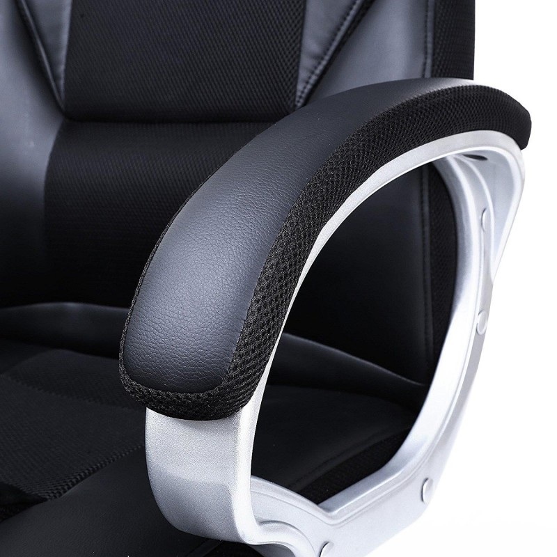 Silla de oficina DYLAN, gran acolchado, en malla transpirable y piel negra