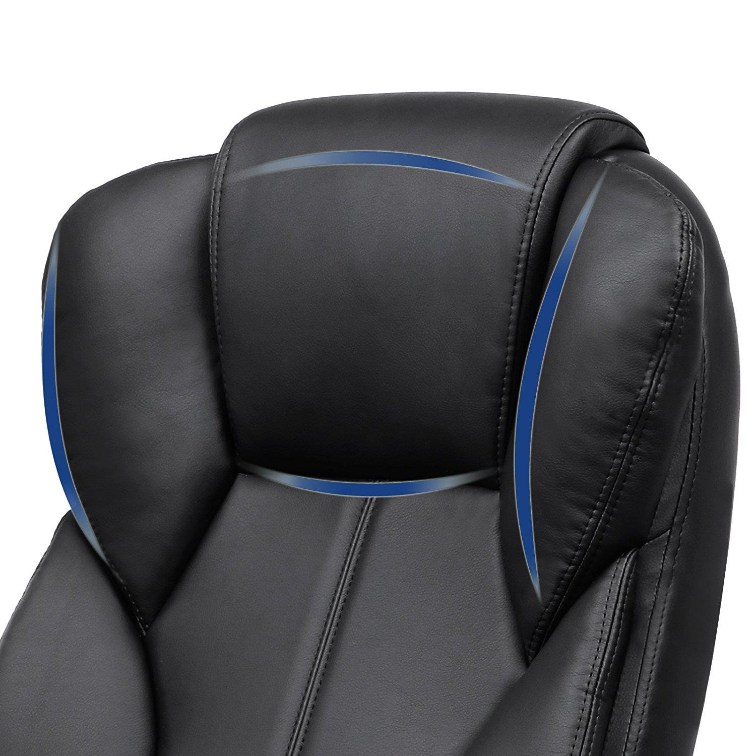Sillón de Oficina DUQUE, Grueso Acolchado, Base Metálica, en Piel color Negro