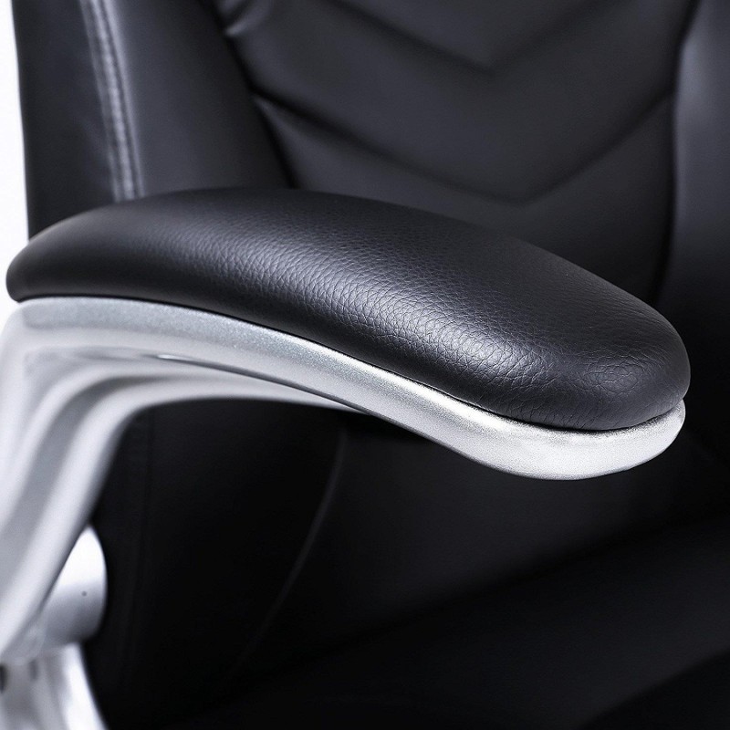 Silla de oficina gaming MISHA, brazos abatibles, piel negra