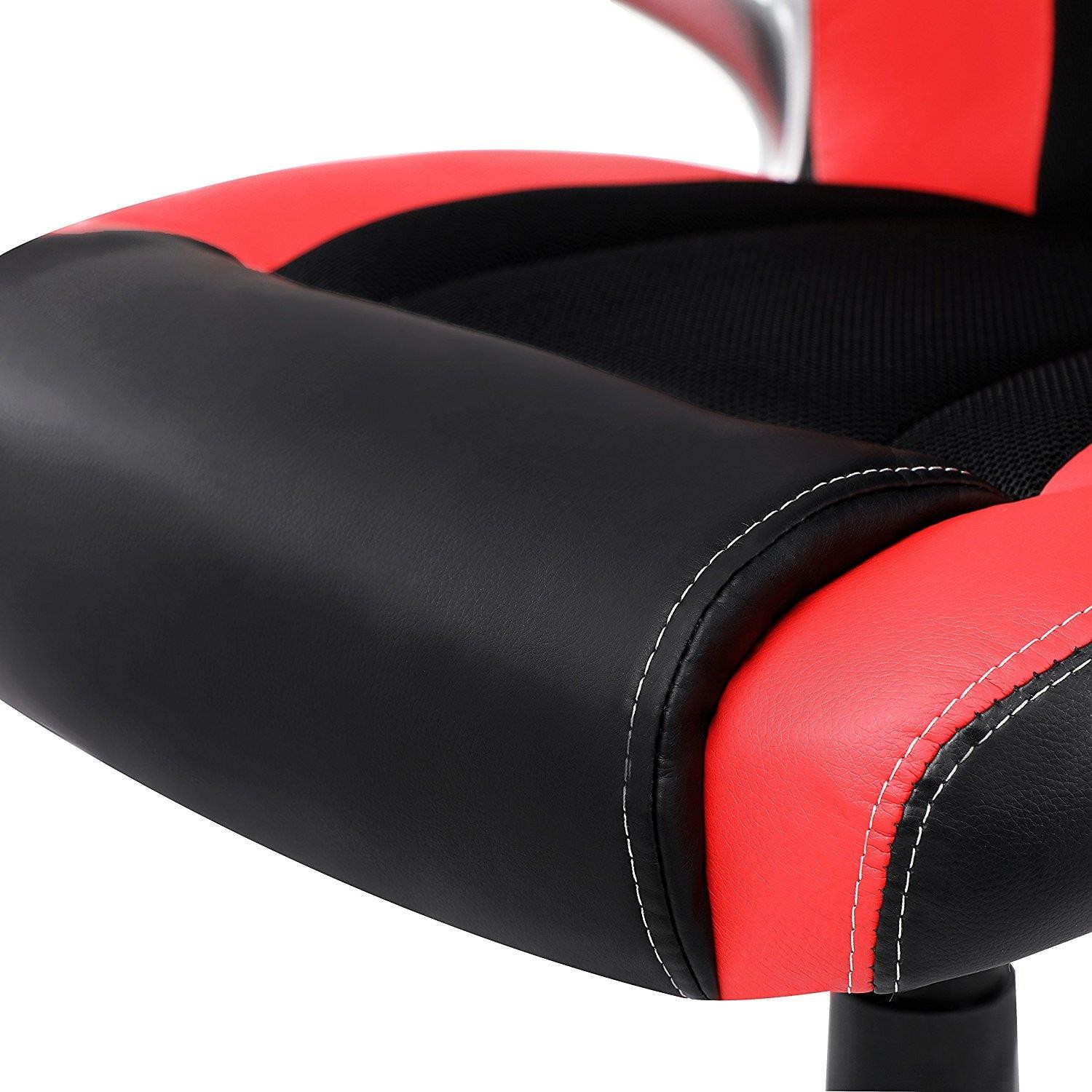 Silla de Oficina ISOS, Grueso Acolchado, Diseño Deportivo, en Malla Transpirable y Piel Negra / Roja