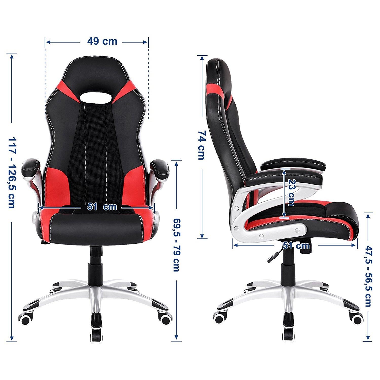Silla de Oficina ISOS, Grueso Acolchado, Diseño Deportivo, en Malla Transpirable y Piel Negra / Roja