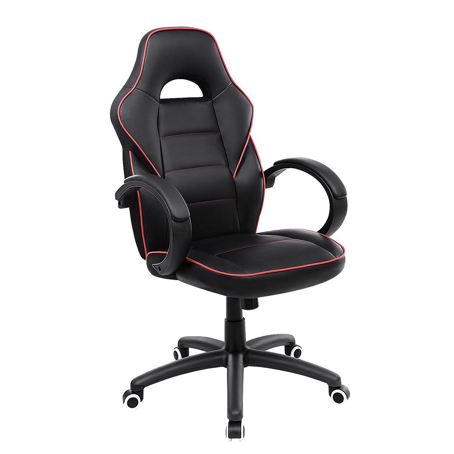 Silla de Oficina GRETA, Grueso Acolchado, Diseño Deportivo, en Malla Transpirable y Piel Negra / Roja