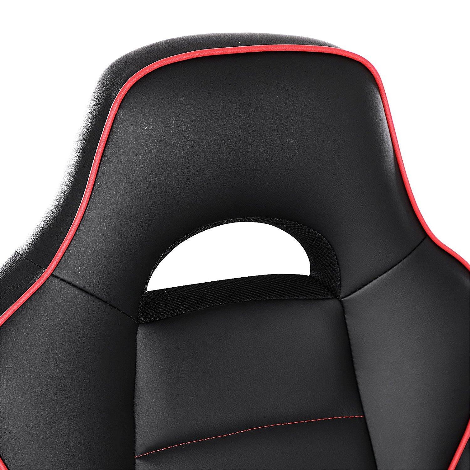 Silla de Oficina GRETA, Grueso Acolchado, Diseño Deportivo, en Malla Transpirable y Piel Negra / Roja