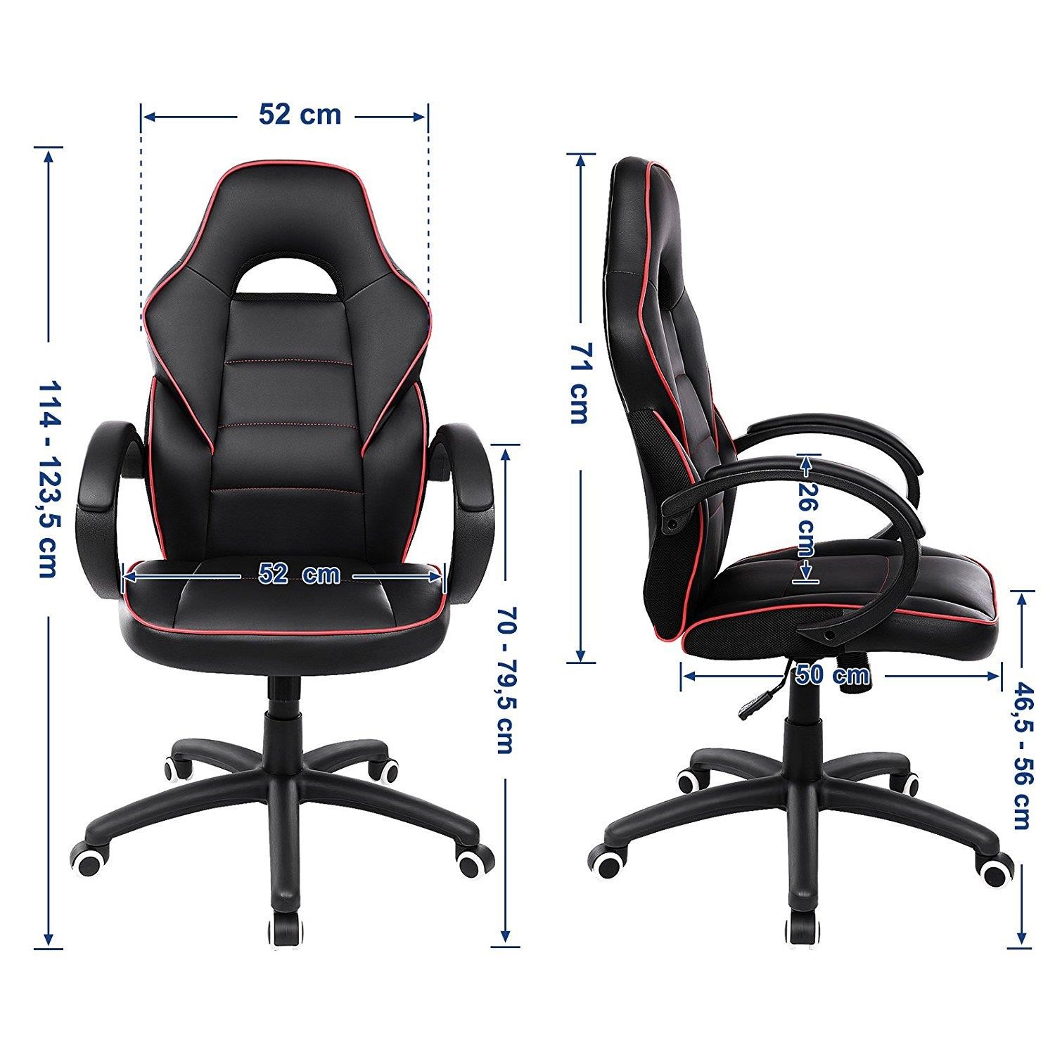Silla de Oficina GRETA, Grueso Acolchado, Diseño Deportivo, en Malla Transpirable y Piel Negra / Roja