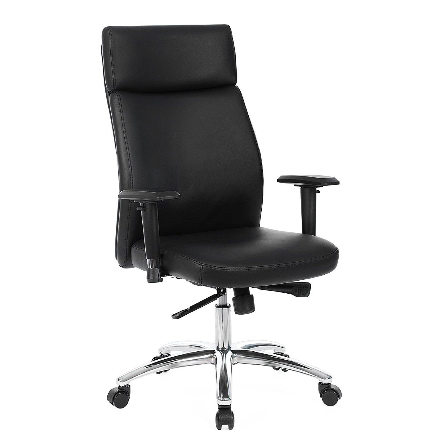 Sillón de Oficina INDIA, Grueso Alcolchado, Brazos Ajustables, en Piel color Negro