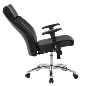 Sillón de Oficina INDIA, Grueso Alcolchado, Brazos Ajustables, en Piel color Negro