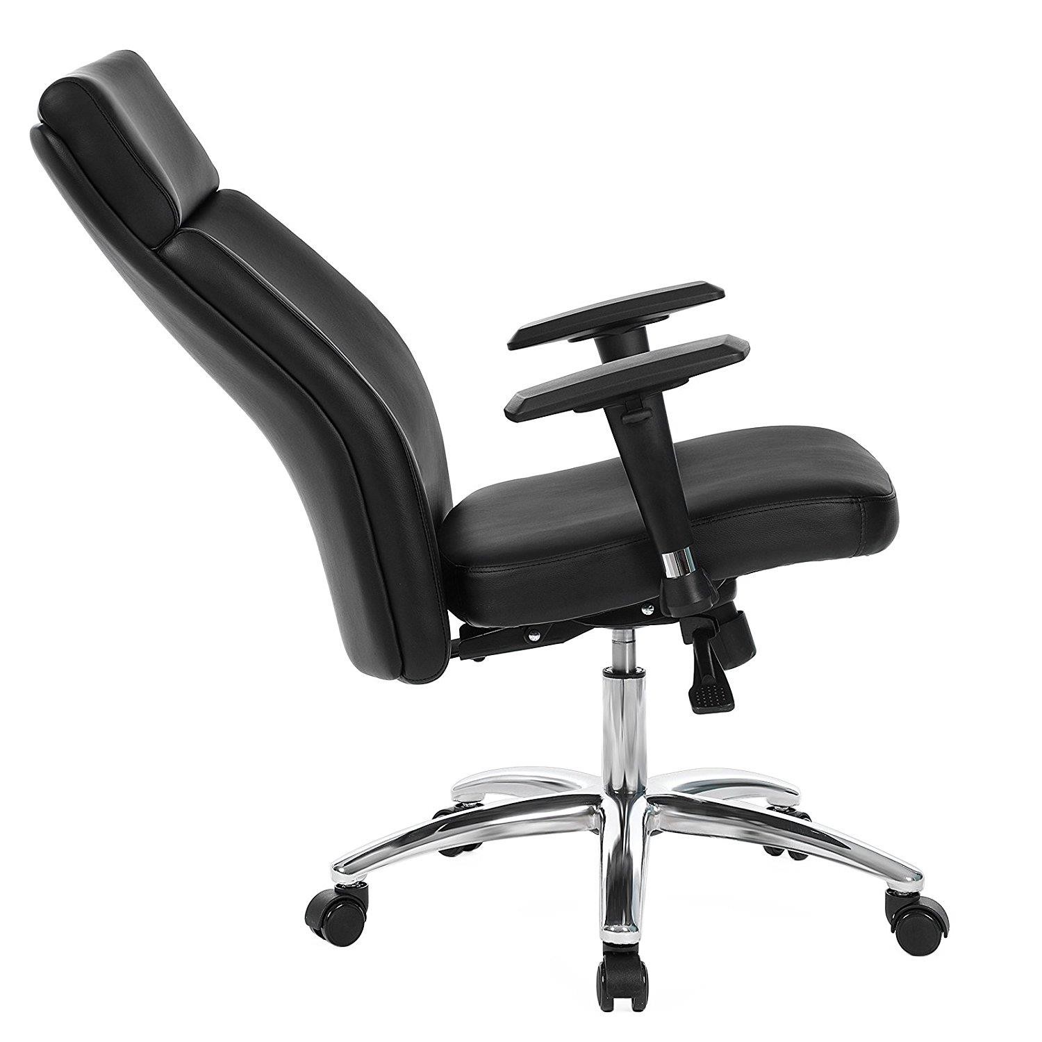 Sillón de Oficina INDIA, Grueso Alcolchado, Brazos Ajustables, en Piel color Negro