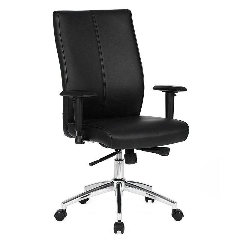 Silla de Oficina DINA, Grueso Alcolchado, en Piel con Costuras color Negro