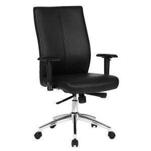 Silla de Oficina DINA, Grueso Alcolchado, en Piel con Costuras color Negro