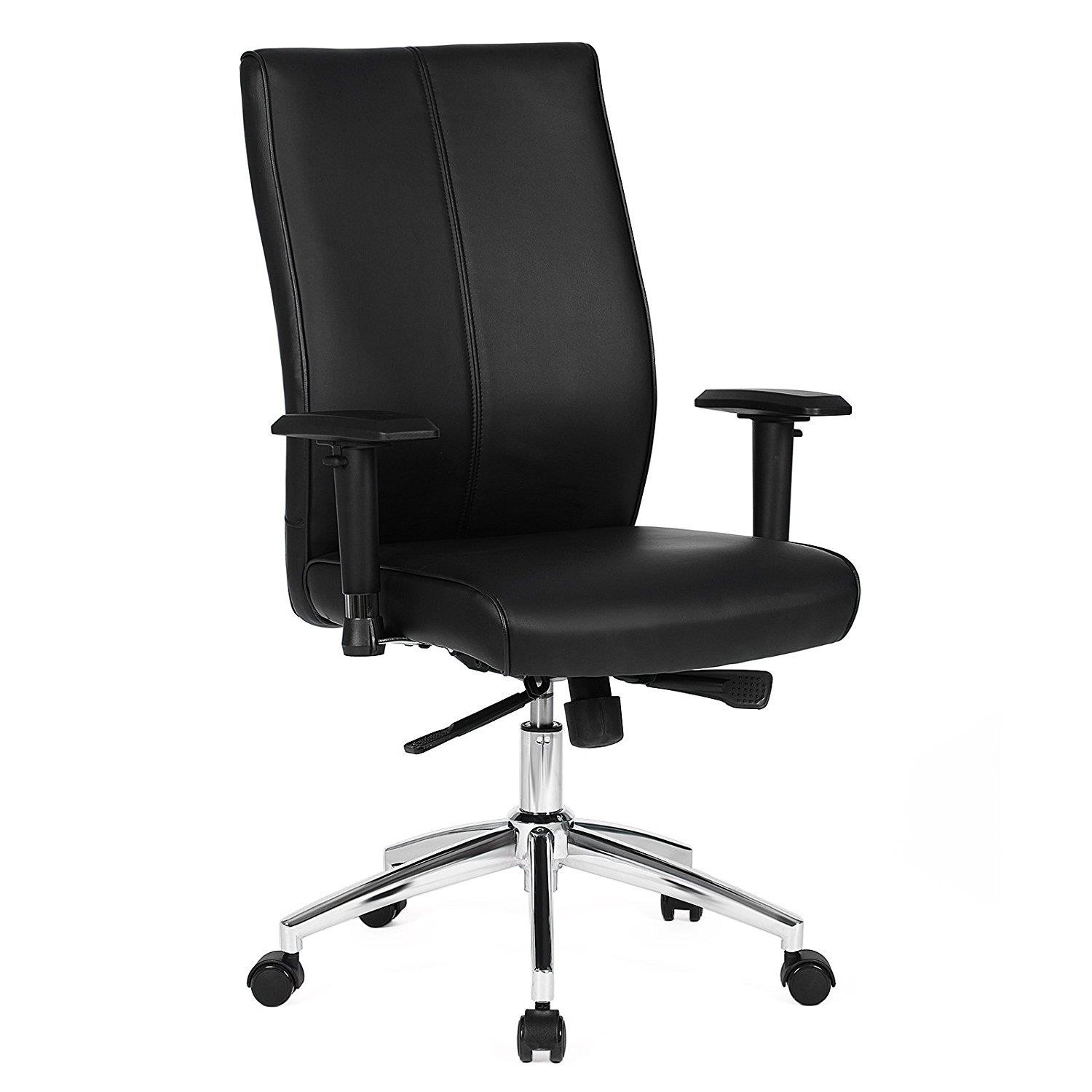 Silla de Oficina DINA, Grueso Alcolchado, Brazos Ajustables, en Piel con Costuras color Negro