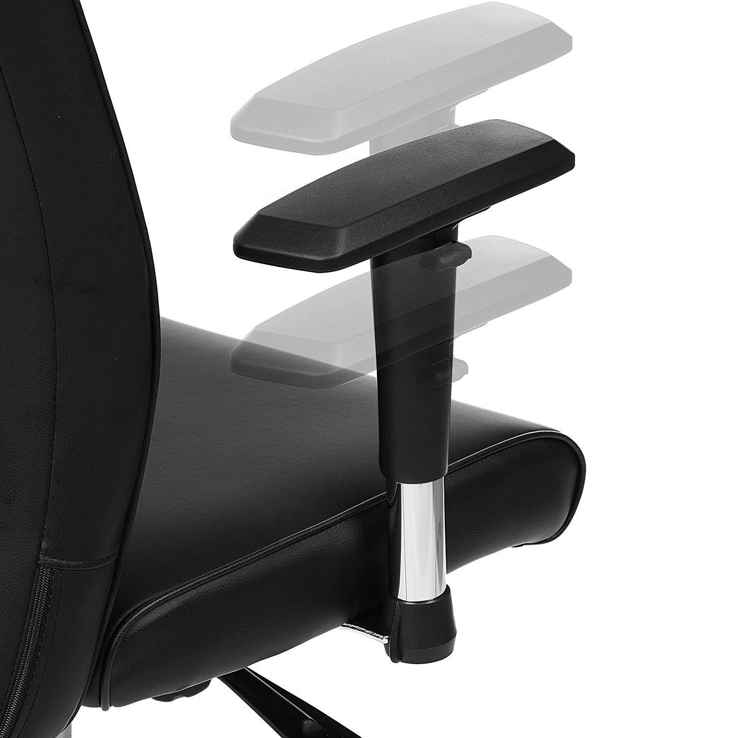 Silla de Oficina DINA, Grueso Alcolchado, Brazos Ajustables, en Piel con Costuras color Negro