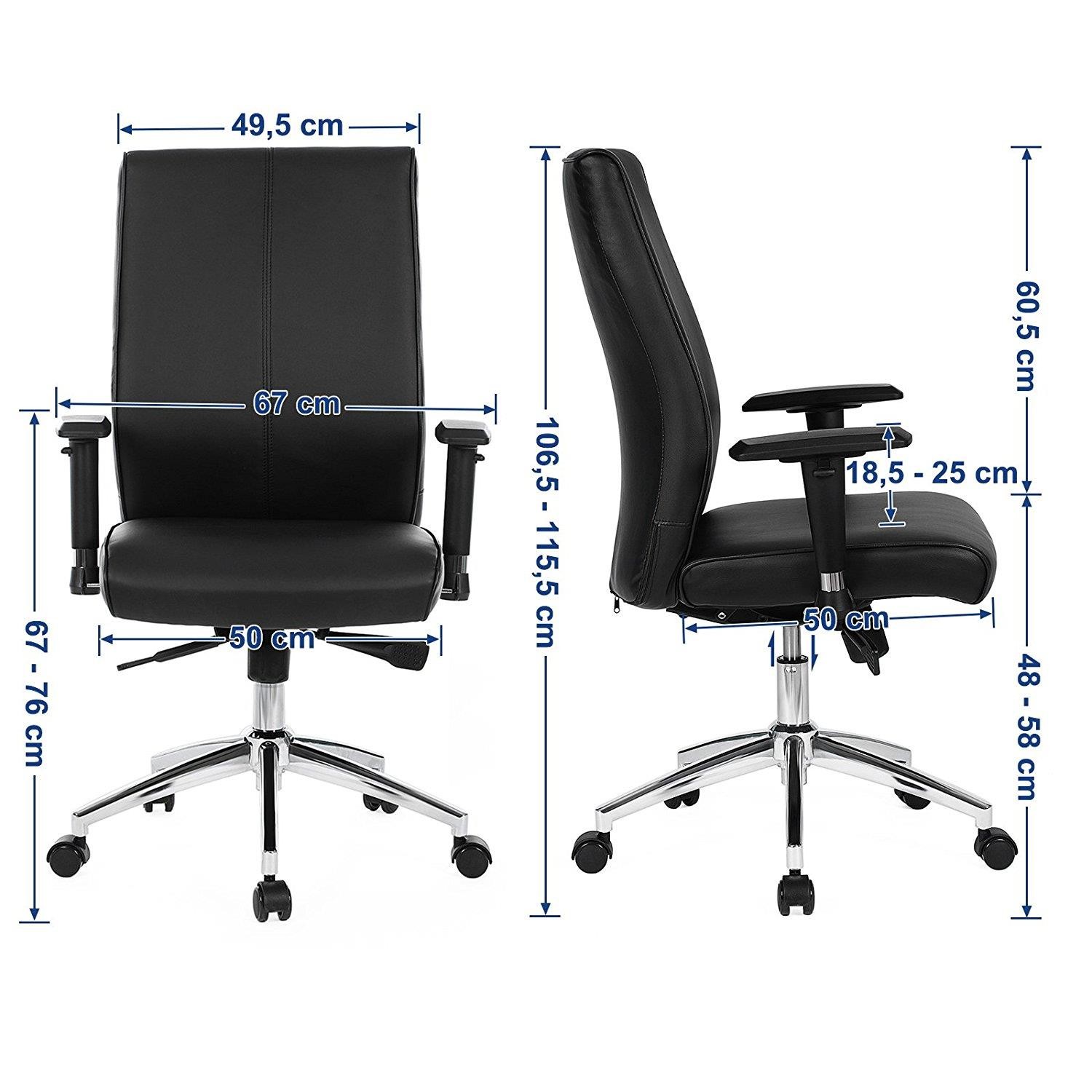 Silla de Oficina DINA, Grueso Alcolchado, Brazos Ajustables, en Piel con Costuras color Negro