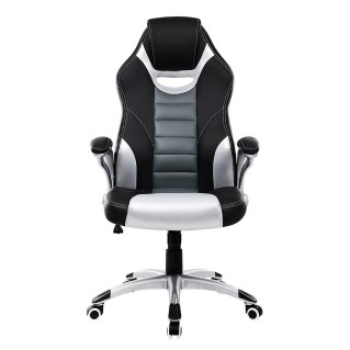 Silla de Oficina OSIRIS, diseño deportivo, en piel negra, gris y plata 2