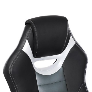 Silla de Oficina OSIRIS, diseño deportivo, en piel negra, gris y plata 2