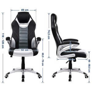 Silla de Oficina OSIRIS, diseño deportivo, en piel negra, gris y plata