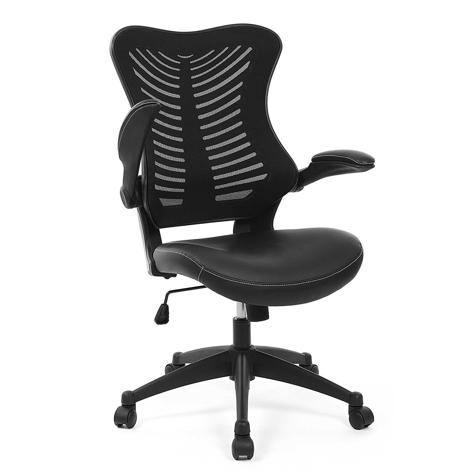 Silla de Oficina PEKO, Diseño Ergonómico, Brazos Abatibles, en Piel y Malla Transpirable Color Negro
