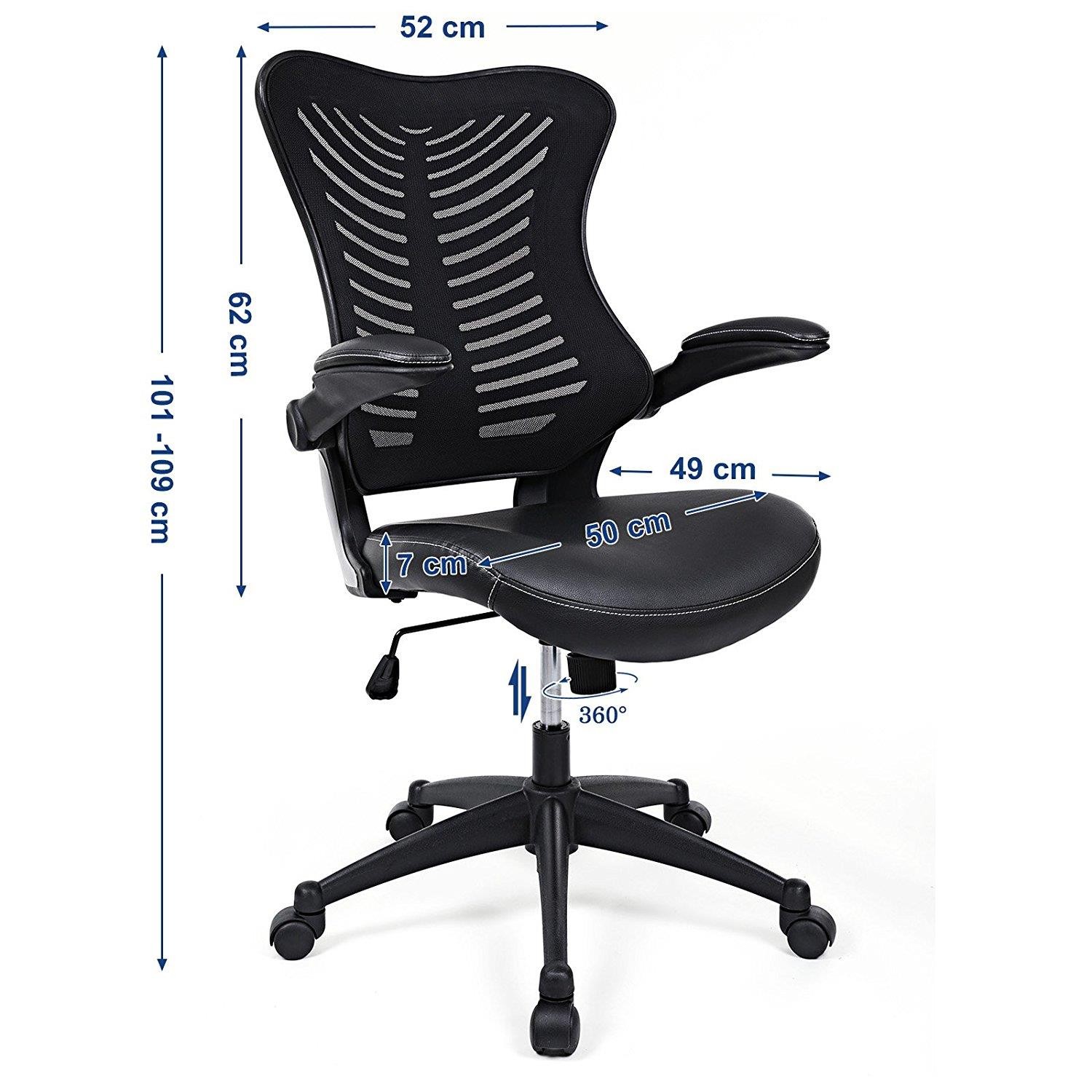 Silla de Oficina PEKO, Diseño Ergonómico, Brazos Abatibles, en Piel y Malla Transpirable Color Negro