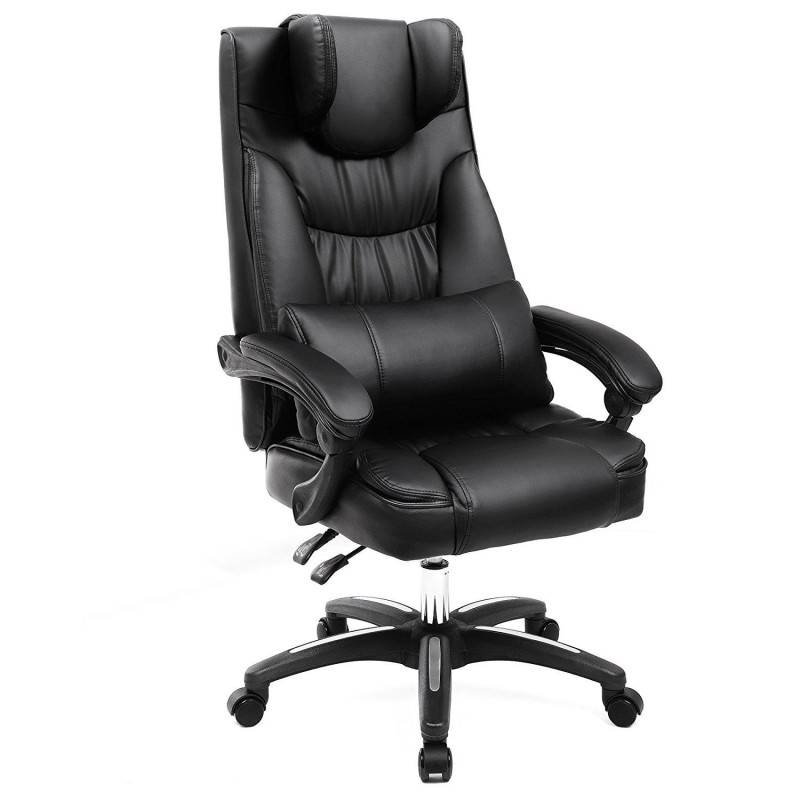 Sillón de oficina BONY, gran acolchado, reclinable, en piel negra