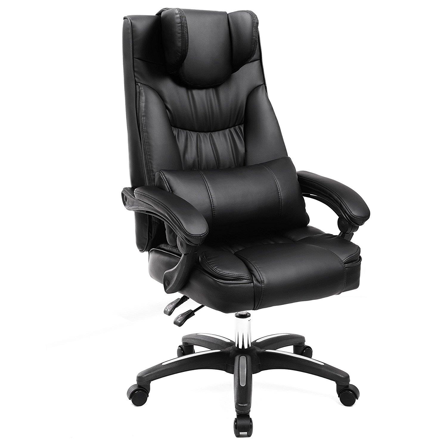 Sillón de Oficina BONY, Grueso Acolchado, Reclinable hasta 135º, en Piel color Negro