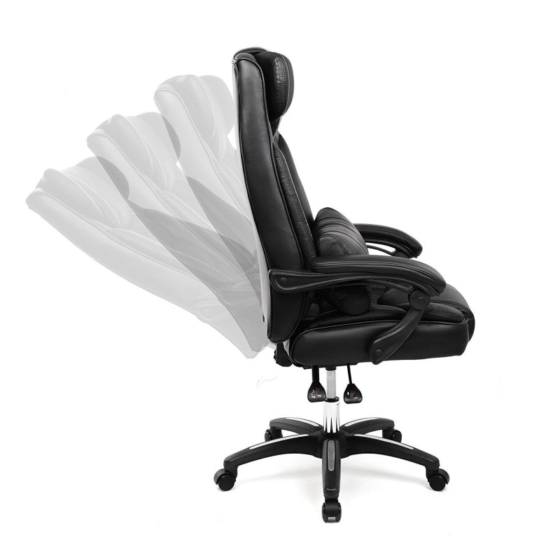 Sillón de oficina BONY, gran acolchado, reclinable, en piel negra
